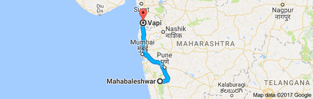 Mahabaleshwar to Vapi  route, distance, time and road conditions