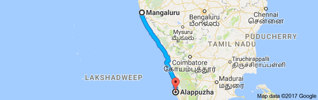 Mangalore to Alappuzha route, distance, time and road conditions