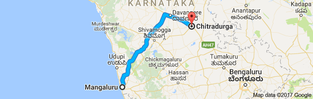 Mangalore to Chitradurga route, distance, time and road conditions