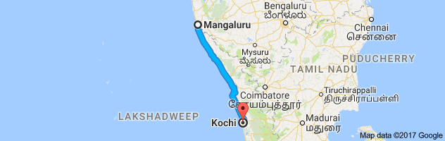 Mangalore to Cochin route, distance, time and road conditions