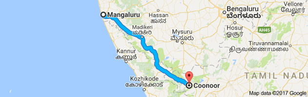 Mangalore to Coonoor route, distance, time and road conditions