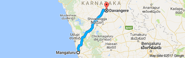 Mangalore to Davangere route, distance, time and road conditions