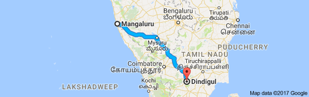 Mangalore to Dindigul route, distance, time and road conditions