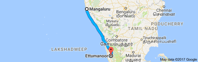 Mangalore to Ettumanoor route, distance, time and road conditions