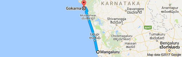 Mangalore to Gokarna route, distance, time and road conditions