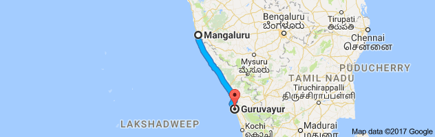 Mangalore to Guruvayur route, distance, time and road conditions