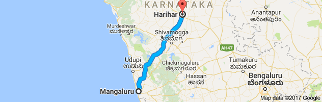 Mangalore to Harihar route, distance, time and road conditions