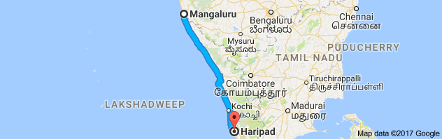 Mangalore to Haripad route, distance, time and road conditions