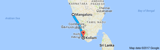 Mangalore to Kollam route, distance, time and road conditions