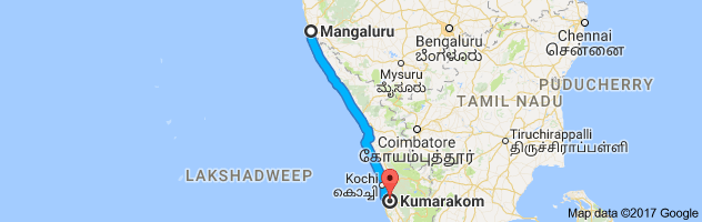 Mangalore to Kumarakom route, distance, time and road conditions