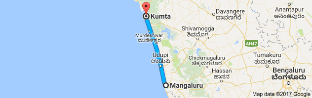 Mangalore to Kumta route, distance, time and road conditions