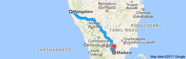 Mangalore to Madurai route, distance, time and road conditions