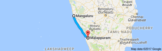 Mangalore to Malappuram route, distance, time and road conditions