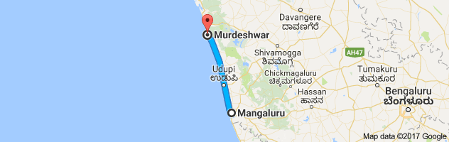 Mangalore to Murudeshwar route, distance, time and road conditions