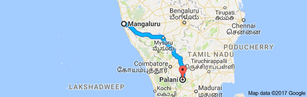 Mangalore to Palani route, distance, time and road conditions