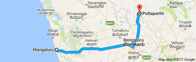 Mangalore to Puttaparthi route, distance, time and road conditions