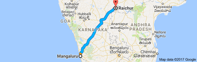 Mangalore to Raichur route, distance, time and road conditions