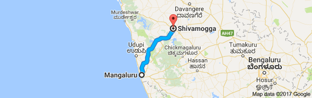 Mangalore to Shimoga route, distance, time and road conditions