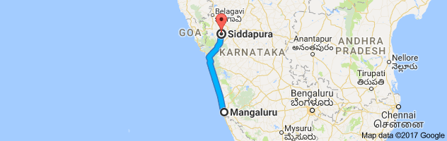 Mangalore to Siddapur route, distance, time and road conditions