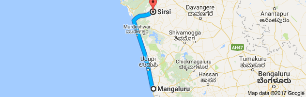 Mangalore to Sirsi route, distance, time and road conditions