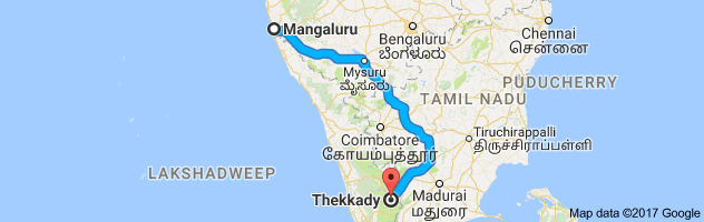 Mangalore to Thekkady route, distance, time and road conditions