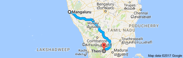 Mangalore to Theni route, distance, time and road conditions