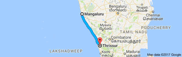 Mangalore to Thrissur route, distance, time and road conditions