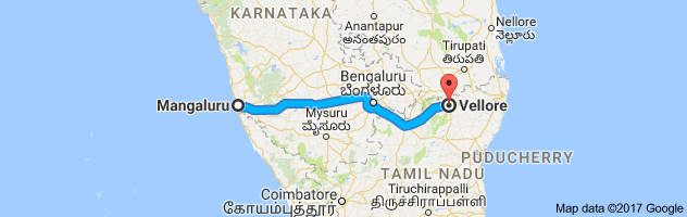 Mangalore to Vellore route, distance, time and road conditions