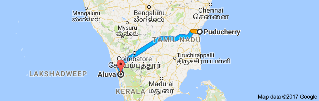 Pondicherry to Aluva route, distance, time and road conditions