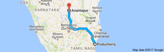 Pondicherry to Anantapuram route, distance, time and road conditions