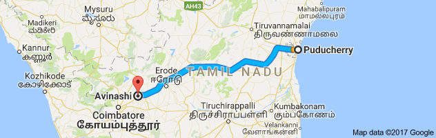 Pondicherry to Avinashi route, distance, time and road conditions