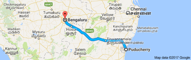 Pondicherry to Bangalore route, distance, time and road conditions