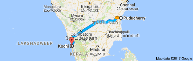 Pondicherry to Cochin route, distance, time and road conditions