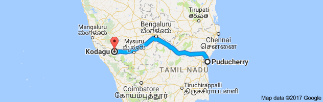 Pondicherry to Coorg route, distance, time and road conditions