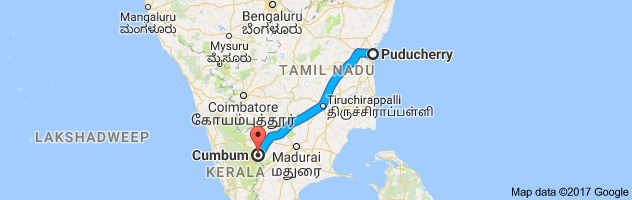 Pondicherry to Cumbum route, distance, time and road conditions