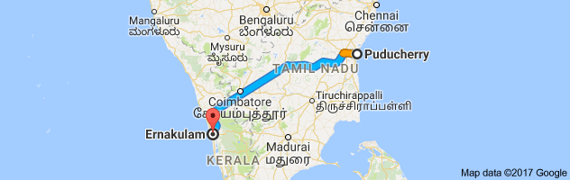 Pondicherry to Ernakulam route, distance, time and road conditions