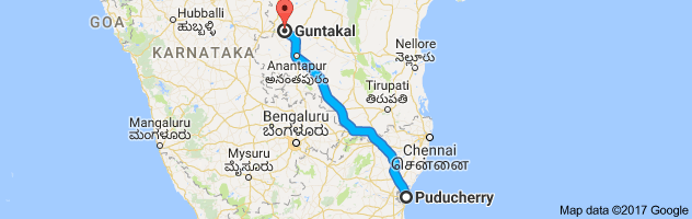 Pondicherry to Guntakal route, distance, time and road conditions