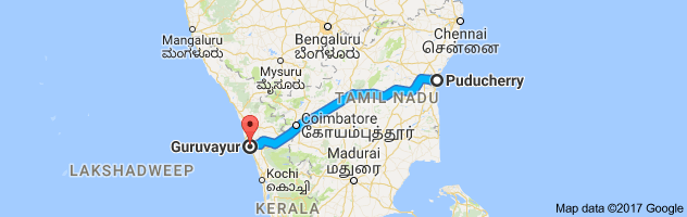 Pondicherry to Guruvayur route, distance, time and road conditions