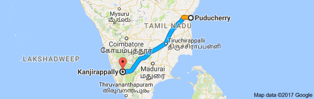 Pondicherry to Kanjirapally route, distance, time and road conditions