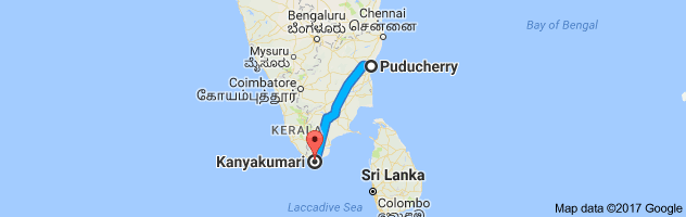 Pondicherry to Kanyakumari route, distance, time and road conditions