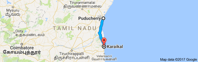 Pondicherry to Karaikal route, distance, time and road conditions