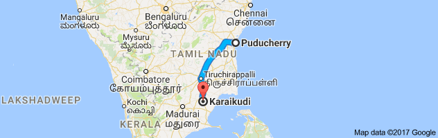 Pondicherry to Karaikudi route, distance, time and road conditions