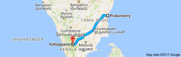 Pondicherry to Kattappana route, distance, time and road conditions