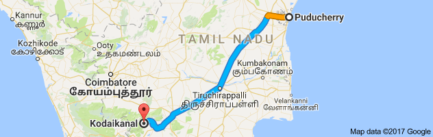 Pondicherry to Kodaikanal route, distance, time and road conditions