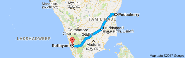 Pondicherry to Kottayam route, distance, time and road conditions