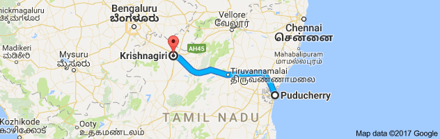 Pondicherry to Krishnagiri route, distance, time and road conditions