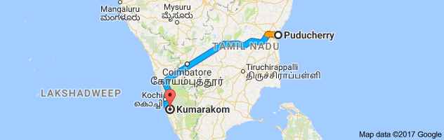 Pondicherry to Kumarakom route, distance, time and road conditions