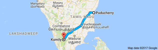 Pondicherry to Kumily route, distance, time and road conditions