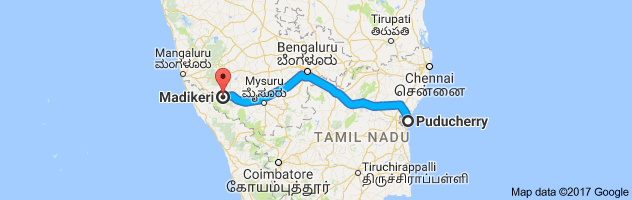 Pondicherry to Madikeri route, distance, time and road conditions