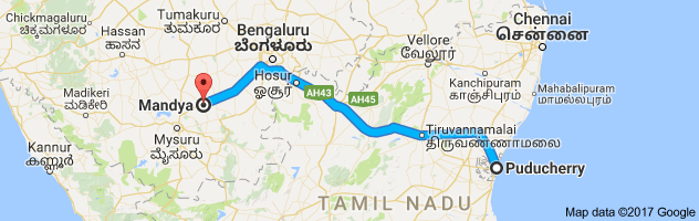 Pondicherry to Mandya route, distance, time and road conditions